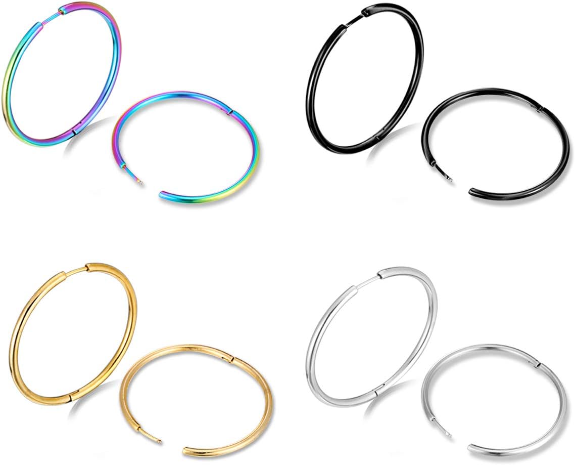 Surgical Stainless Steel Small Hoop Earrings Set 6-40mm Endless Hoop Earrings Hinged Cartilage Piercing Jewelry (Width 2.5mm,Inner Diameter 40mm,4 Pairs)