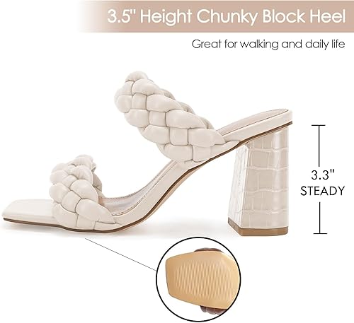 Miniatura 2 de Syktkmx Sandalias de tacón grueso con trenzado para mujer, tacón cuadrado de doble correa, sandalia elegante de verano