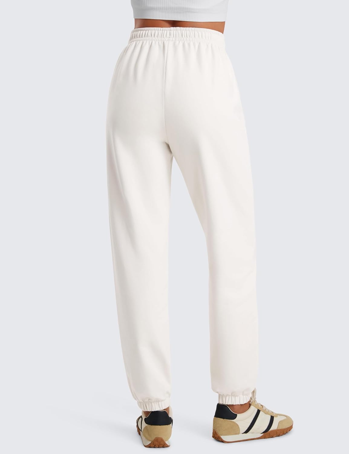 CRZ YOGA Fleece Sweatpants Women Cotton Joggers High Waisted Lounge Casual Travel Elastic Bottom Pants with Pockets - Image 2