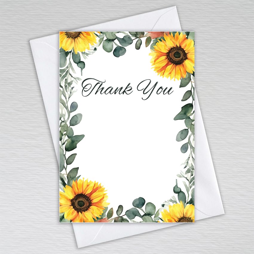 Webspectations Pack of Thank You Cards with Envelopes / A6 Postcard Style Non-folded: Sunflower Wedding Thank You Cards (Pack of 20 with Envelopes) โ image 1