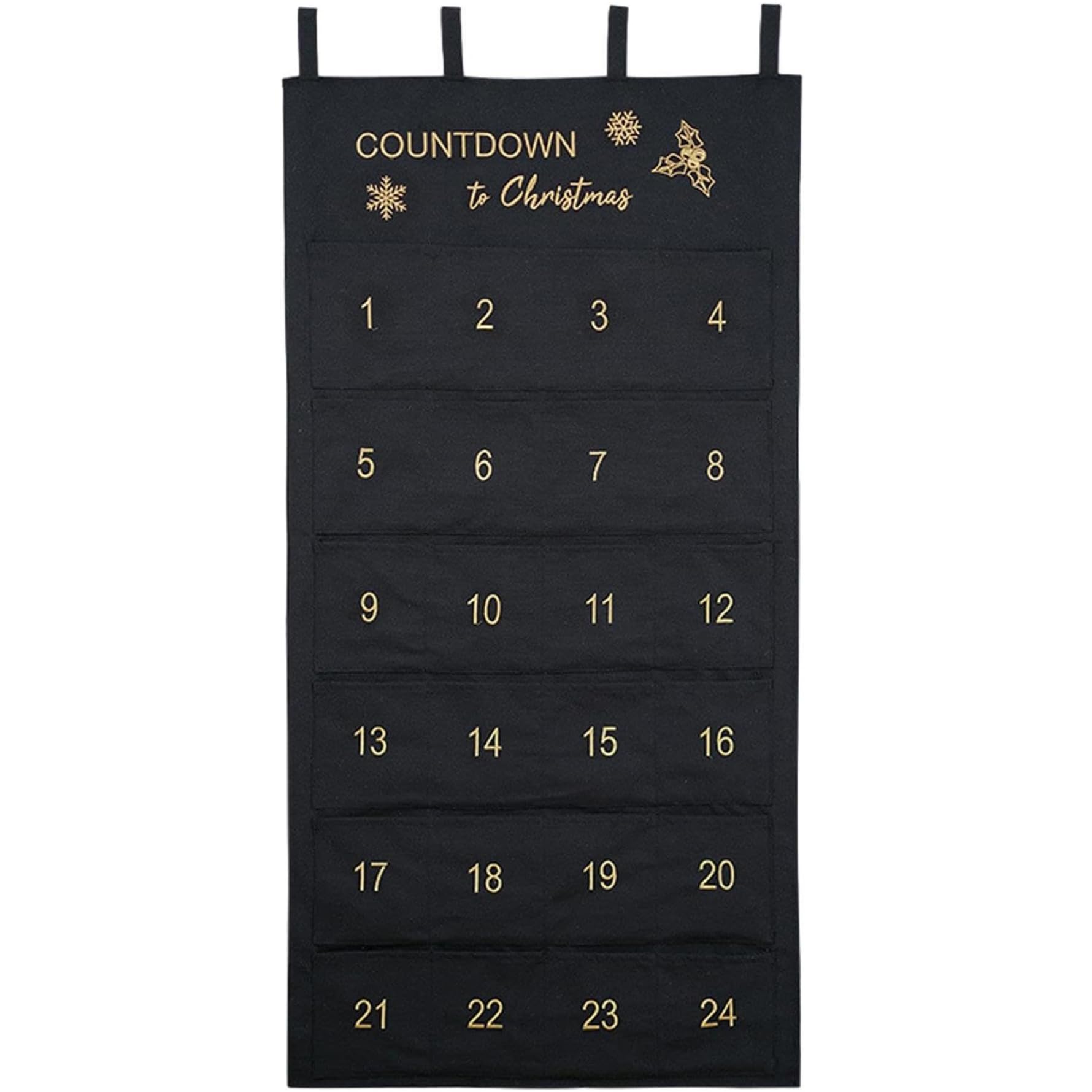 Calendrier de l'avent suspendu pour la fête à la maison avec 24 sacs de Noël noirs