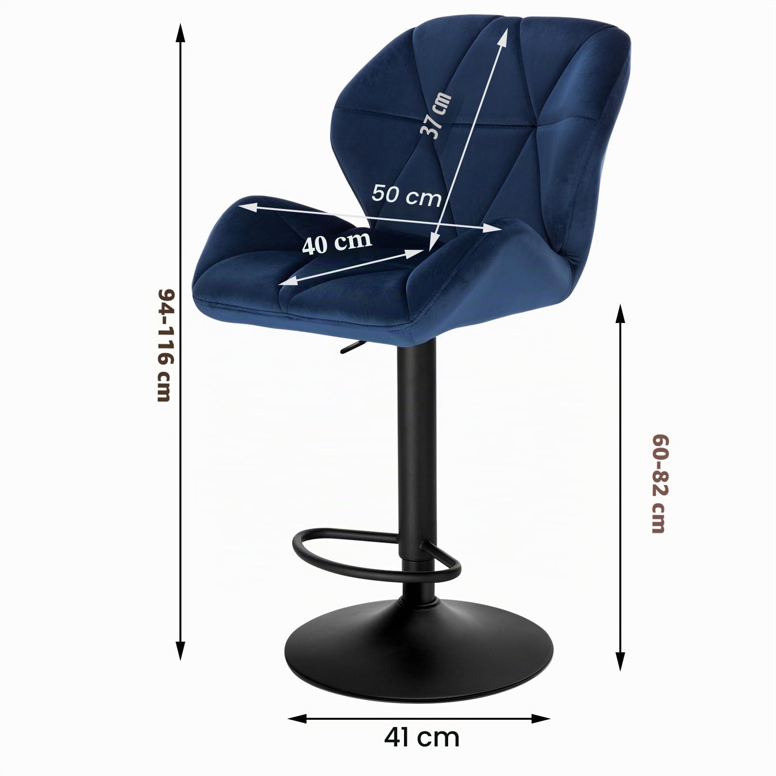 WOLTU 2X Taburete de Bar con Respaldo Regulables en Altura, con Asiento Acolchado Terciopelo Azul