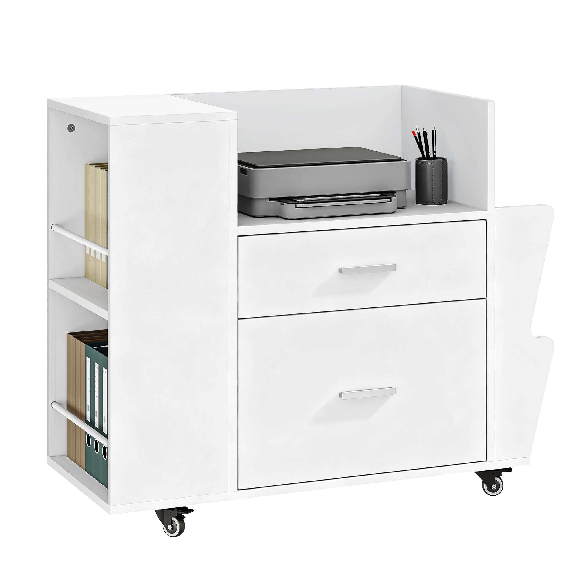 Classeur roulant YITAHOME, armoire de classement blanche avec roues pour dossiers A4 et imprimante