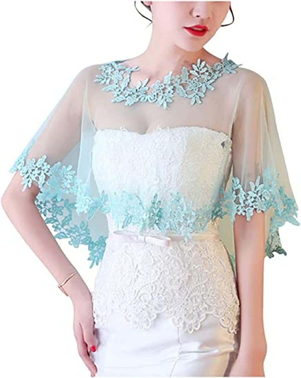 Slenyubridal Women's Mint Lace Wedding Bridal Bolero Jackets Shawl Formal Party Prom Evening Cape For Bride Bridesmaid Wrap Shrugs, One Size