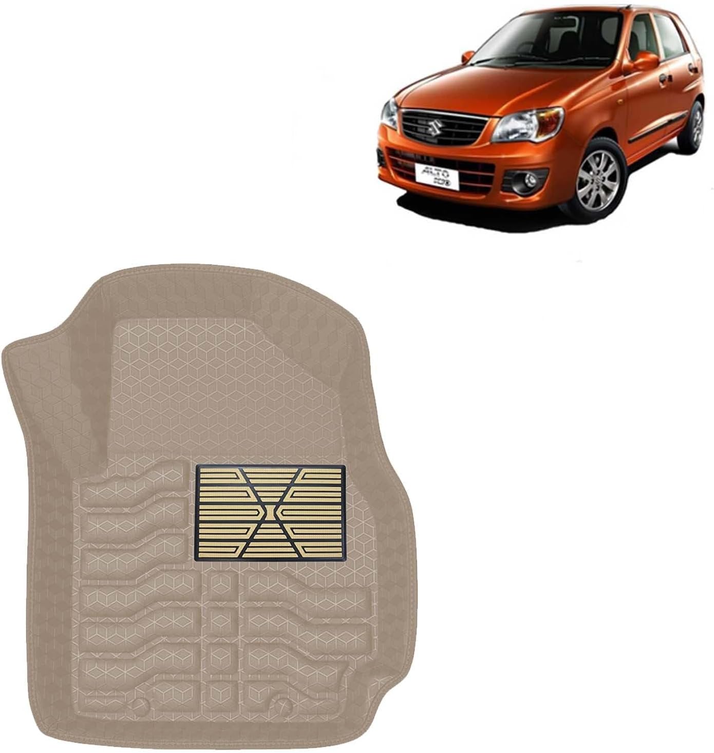 Kingsway Accessories Premium 4.5D Car Floor Mats Only Compatible with Maruti Suzuki Alto K10 (Year 2010 to 2014), Set 3 Pcs, 100% Waterproof Tray Shape PVC Foot Mats | Beige | 1 Year Warranty