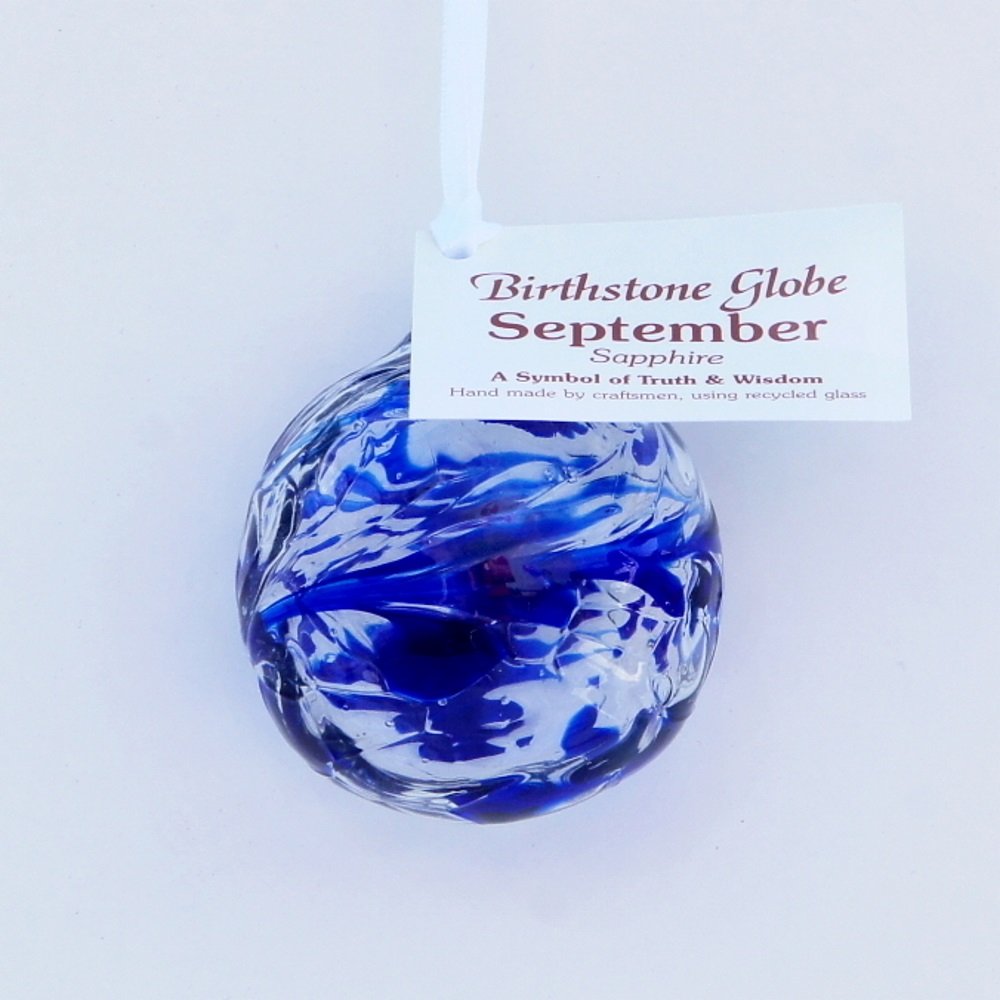 Milford September Birthstone Friendship Globe Sapphire Mini Glass Hanging Token