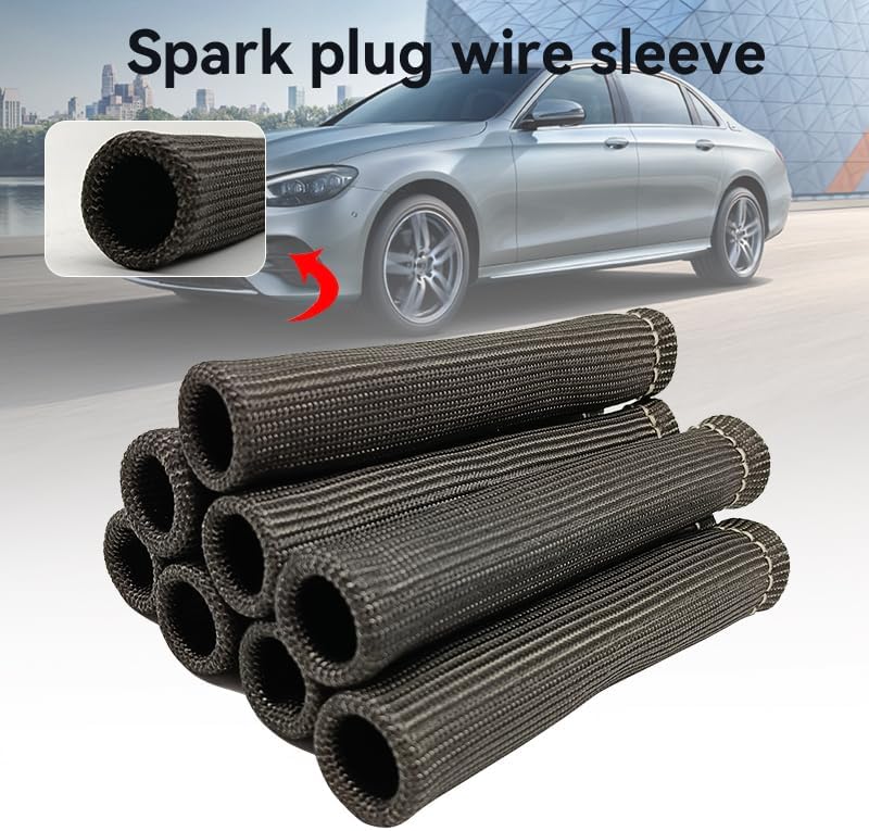 8PCS 1200 Degree Spark Plug Heat Shield Cover, Protection Insulator Sleeve, Spark Plug Insulator Wire Boots, 6 Inch Compatible with Car Truck (Black)