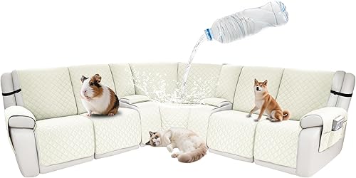 Miniatura 71 de Fundas impermeables para sofá reclinable seccional en forma de L, funda para sofá seccional reclinable de 7 piezas, antideslizante, lavable, juego