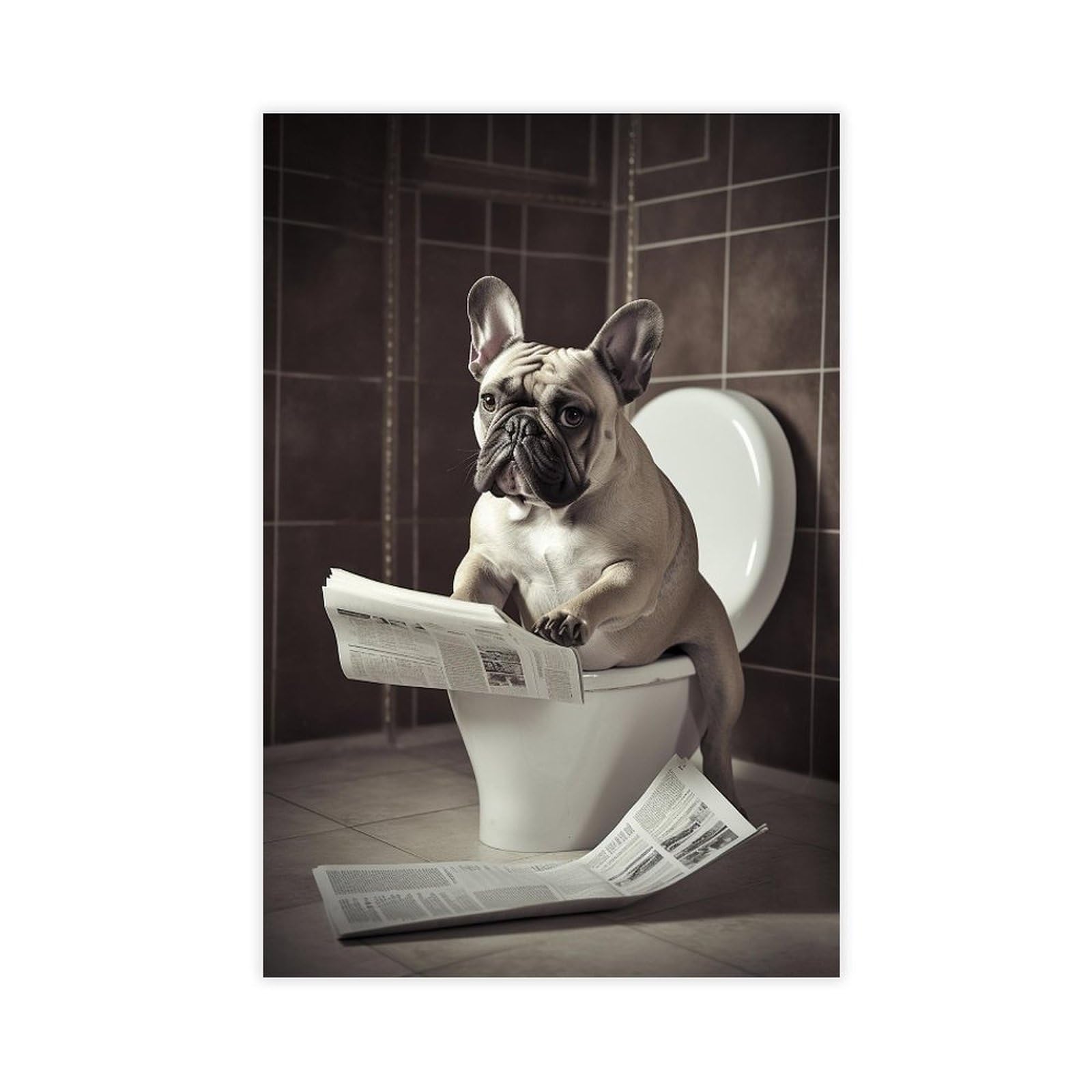 Oquajk French Bulldog In The Toilet Canvas Poster Wall Art Decor Print Picture Paintings For Living Room Bedroom Decoration 12X18inch(30X45cm)