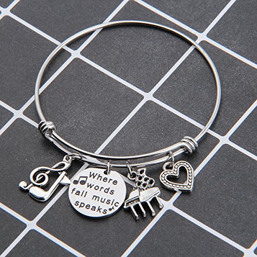 ENSIANTH Music Gift Where Words Fail Speak Expandable Charm Bangle Lovers Jewelry4