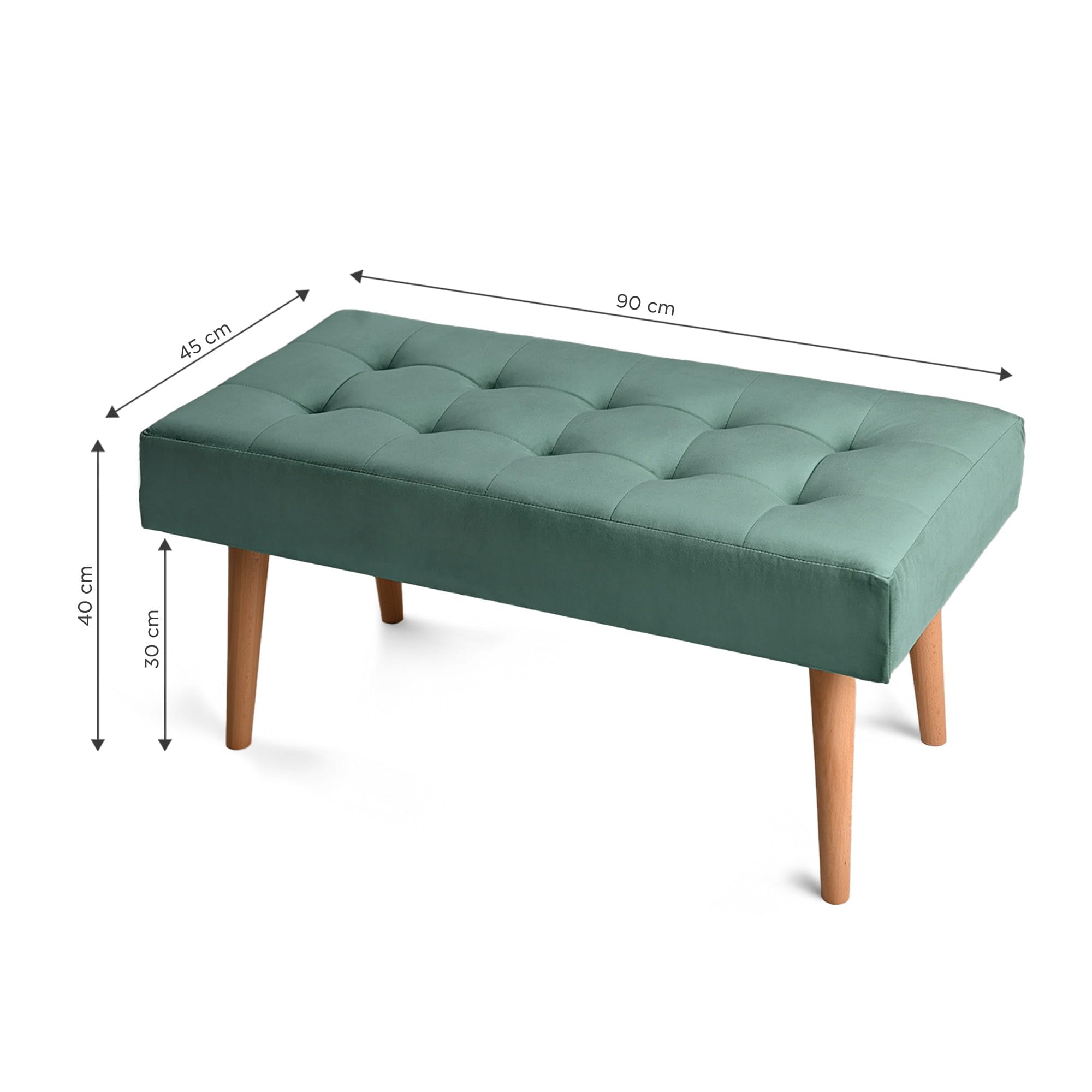 MG Design Panchina imbottita 45 × 90 cm Verde menta – struttura in legno stabile, seduta morbida e confortevole, superficie vellutata con riflesso delicato – per camera da letto, soggiorno e ingresso
