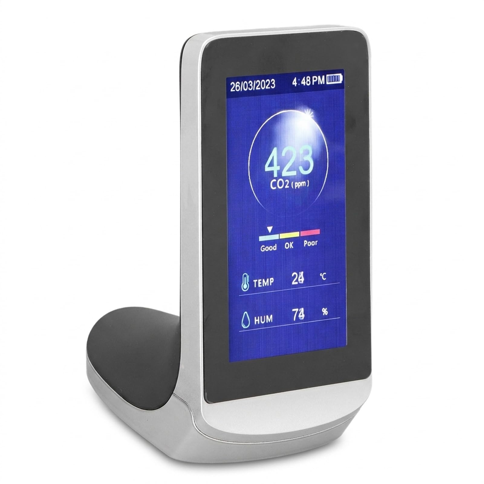 Detector de Dióxido de Carbono con Tecnología NDIR, Monitoreo en Tiempo Real, Función de Alarma Sonora, Medidor de CO2 con Batería de 3000mAh para Espacios Interiores