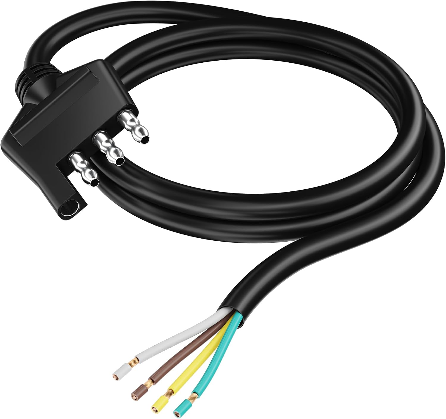 4-Way Trailer Wiring Harness Jacketed Cable 20 FT, 18AWG 4-Pin Flat Male Extension Trailer Connector Plug with Pre-Stripped Open End, Heavy Duty SJT Pure Copper, for Turn Signal Brake & Tail Light