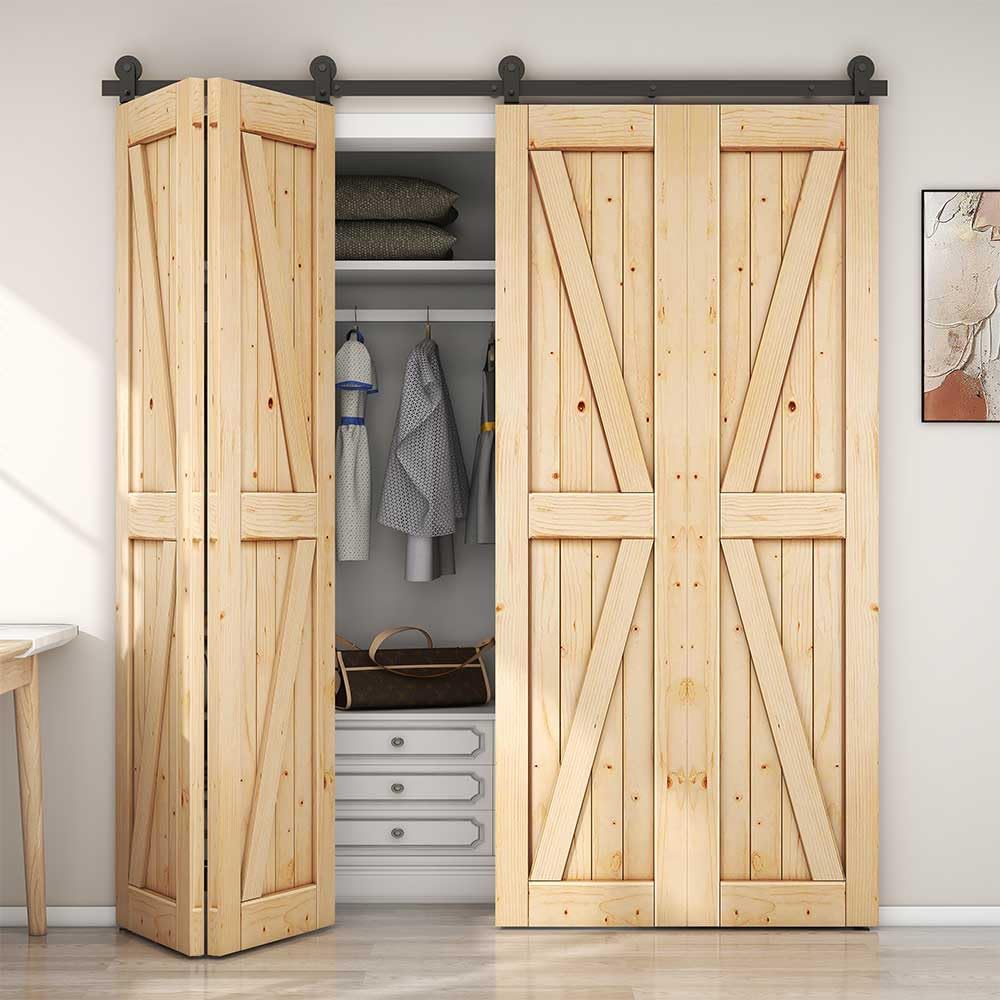 CCJH 6FT/183CM Plegables Herraje para Puerta Corredera Kit de Accesorios para Puertas Correderas de Graneros Estilo de libro T Shaped