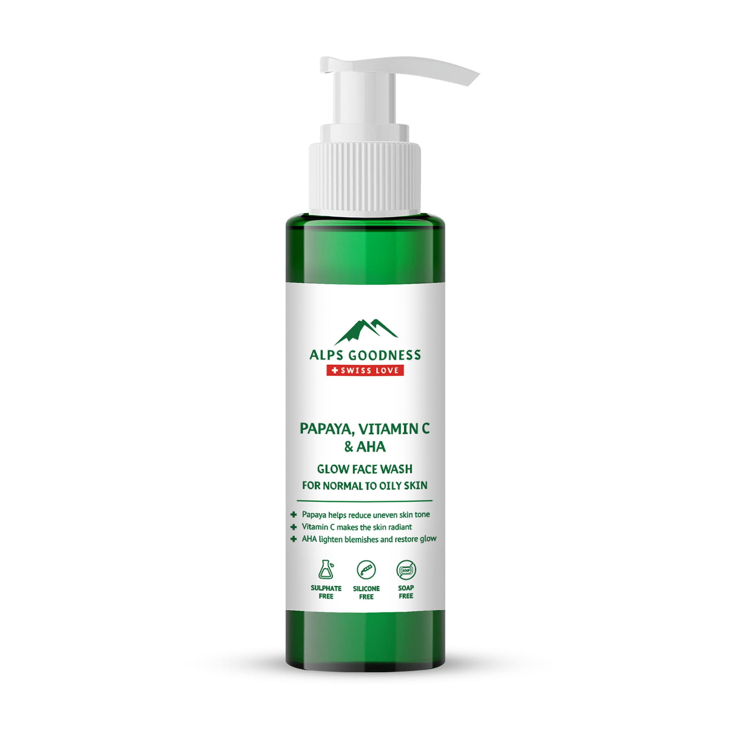 Alps Goodness Vitamin C Glow Face Wash For Normal To Oily Skin With Papaya & AHA, 100 ml | Skin Brightening Facewash For Oily Skin | No Parabens, Silicones, Sulphates & Mineral Oil