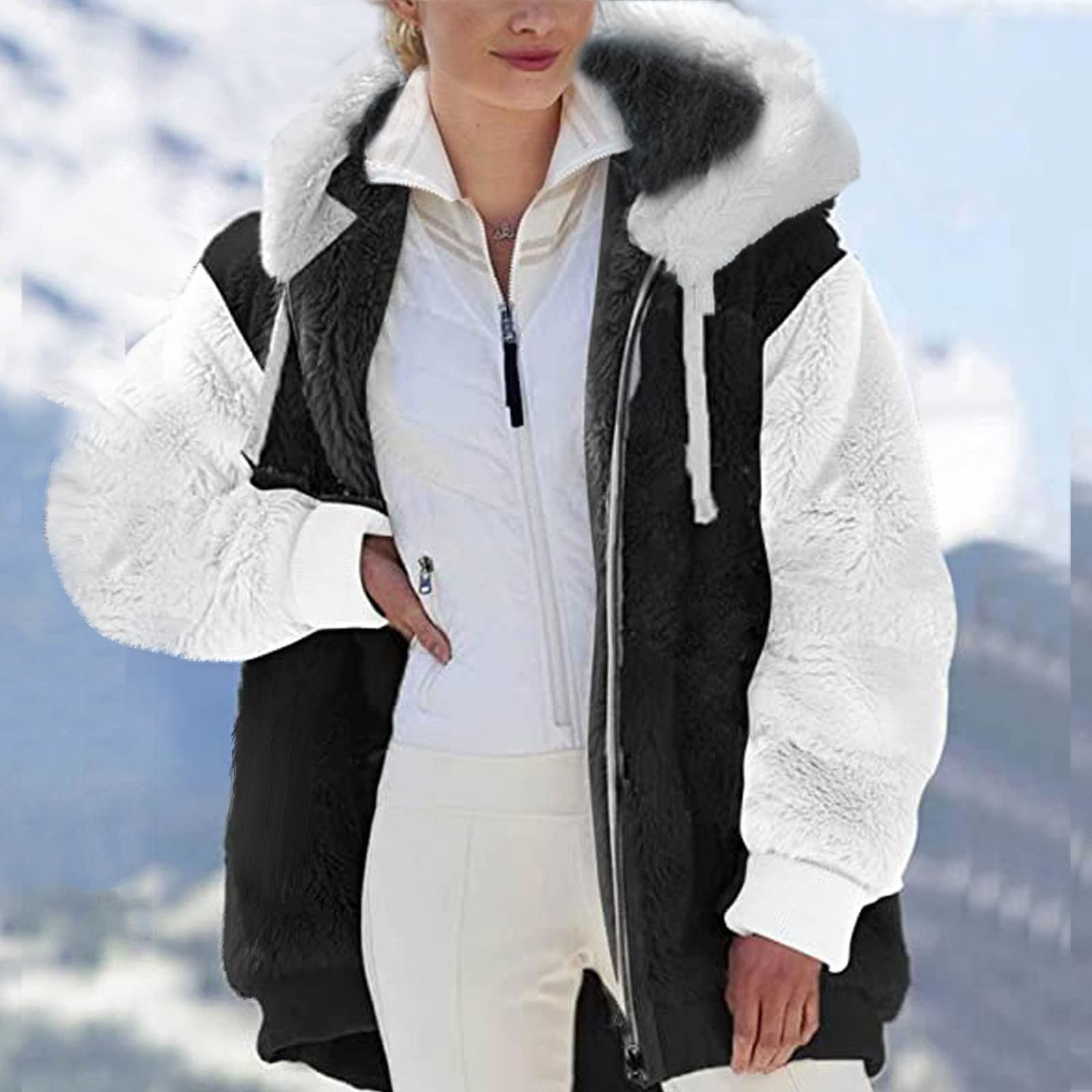 KOG Fleecejacke Damen Winterjacke Elegante Teddy Jacken Vliesjacke Einfarbige Oberteil Frau Kapuzenmantel übergangsjacke Cordjacke Frauen Puffer Jacke Baumwolle Daunenjacken Große Größen S - 5XL
