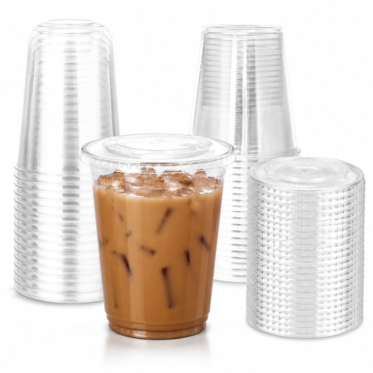 DINGIXOC 50 Pack 473mL(16oz) Clear Plastic Cups with Lids, Disposable to Go Cups for Iced Coffee, Cold Drinks, Smoothies & Milkshakes, Ideal for Parties, Picnics & Daily Use (50, Clear)