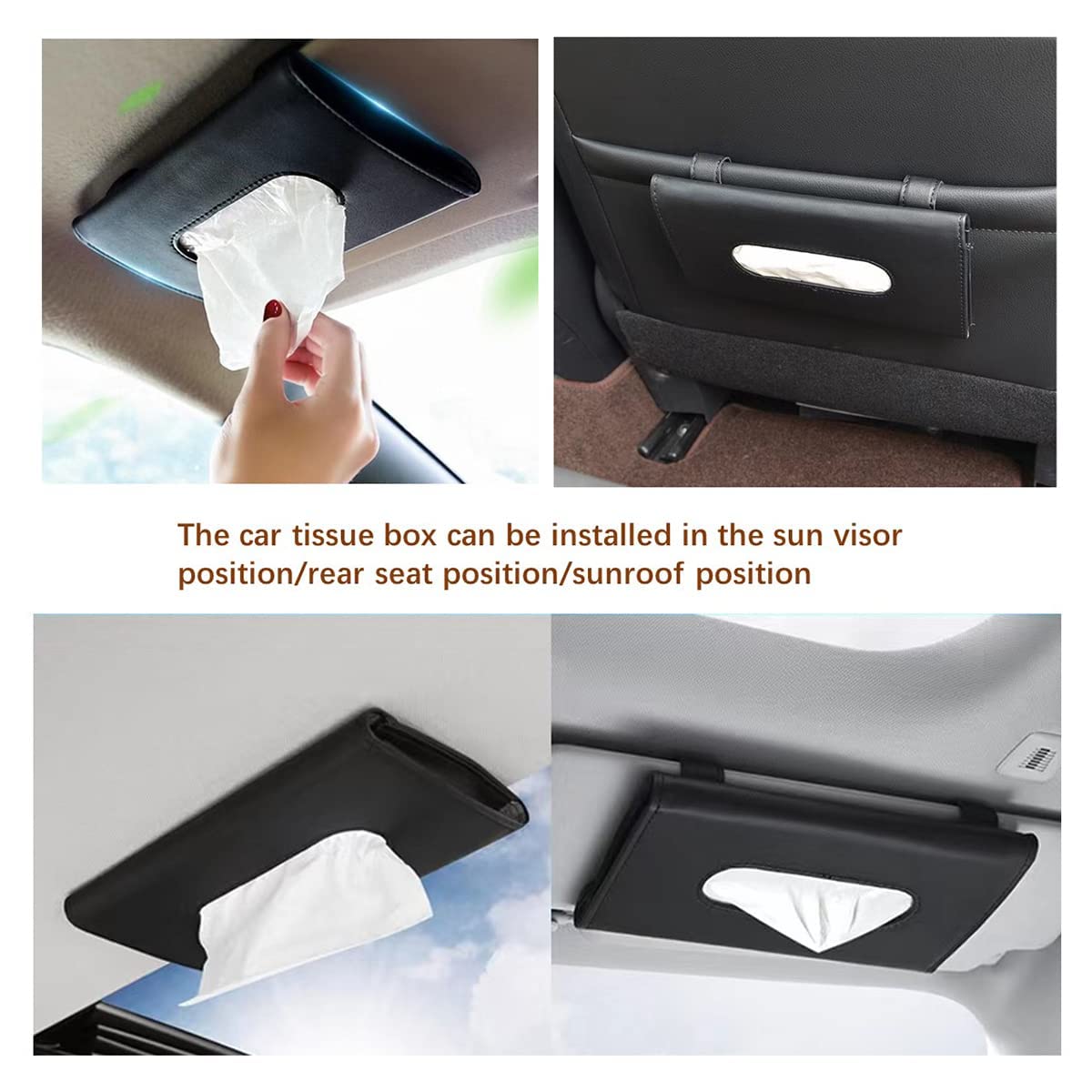 Portafazzoletti Per Auto Da Visiera In Pelle PU | Nero - Pratico E Sicuro - Foto 6