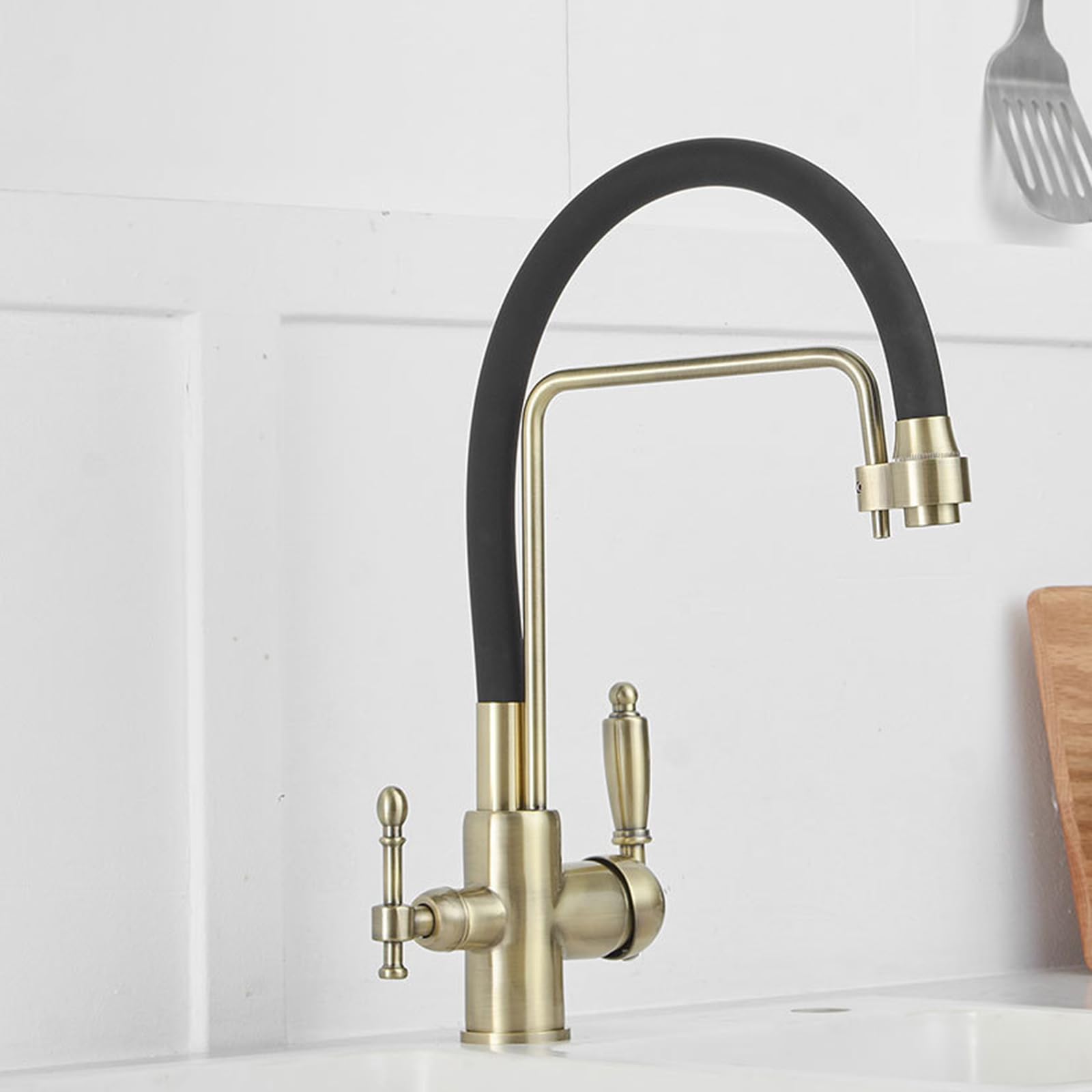 ZQFHSX 3 Way Kitchen Mixer Tap - Flexible Brass Sink for Hot and Cold Purified Water, Chrome Plated