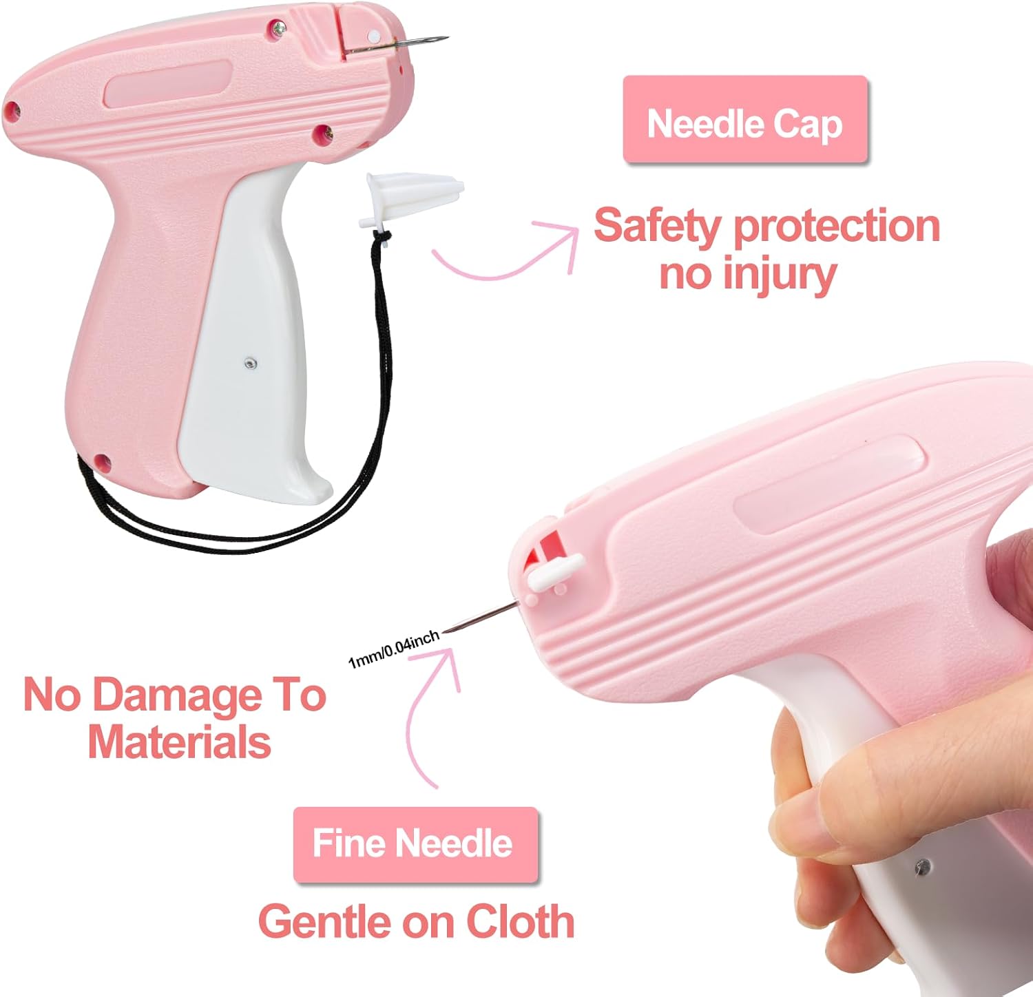 Stitch Gun for Clothes with Case, Mini Stitch Gun for Clothes, Quick Clothing Fixer, Quilting Hemming Quick Stitch Sewing Gun with 6 Needles,2500 Black & 2500 White Micro Fasteners (Pink) - Image 3