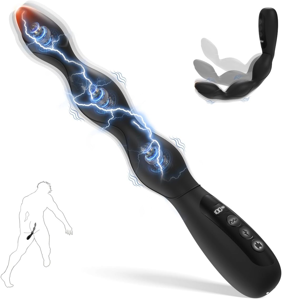 Vibrating Anal Beads Butt Plug Prostate Massager, Estim Anal Vibrators with 5 Electric Shock & 10 Vibrating & 3 Heating Modes, Prostate Stimulator Vibrator Dildo for Men Women Gay