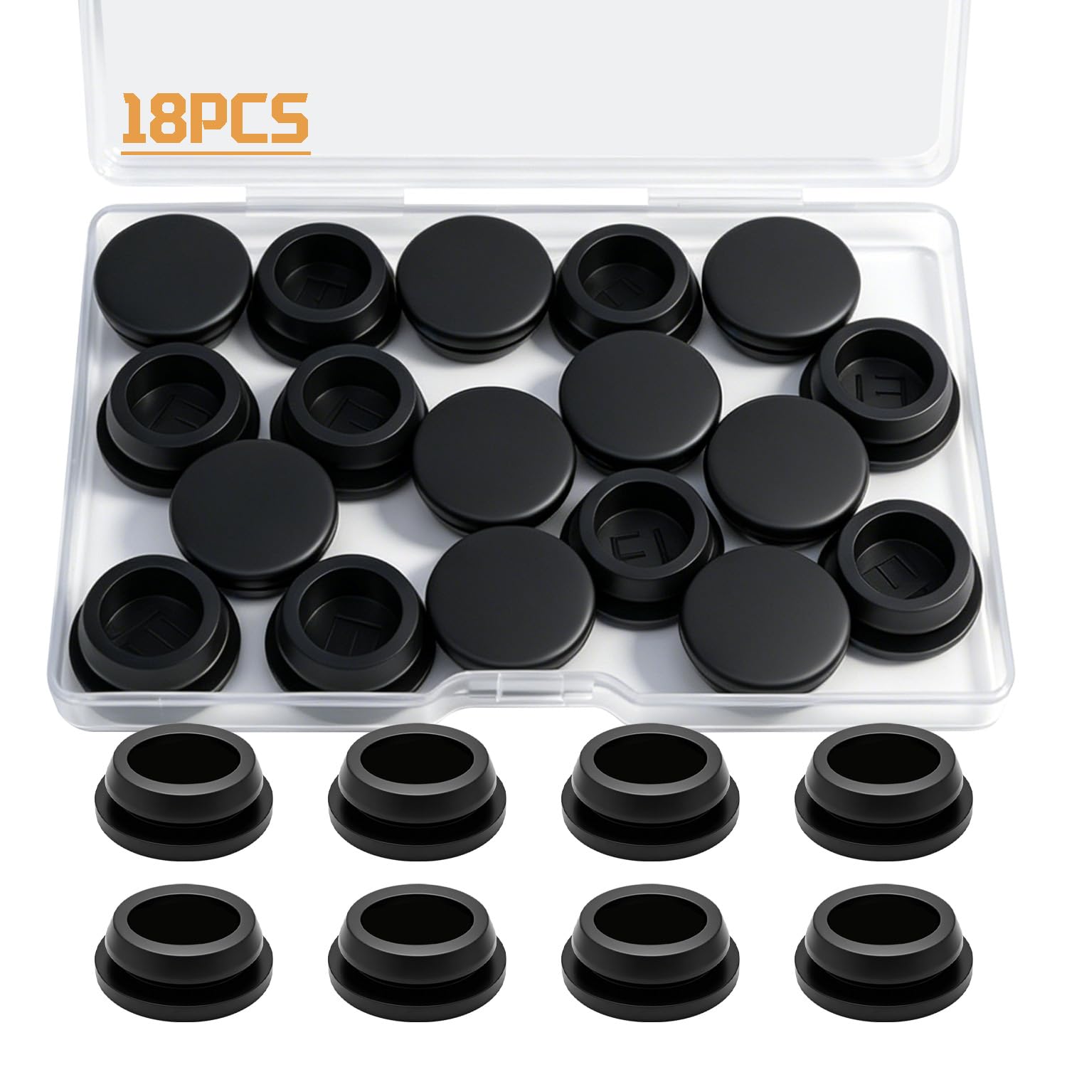 18PCS 1/2" Silicone Hole Plug Black, 13mm Silicone Plugs Screw Hole Plugs DD044-13B