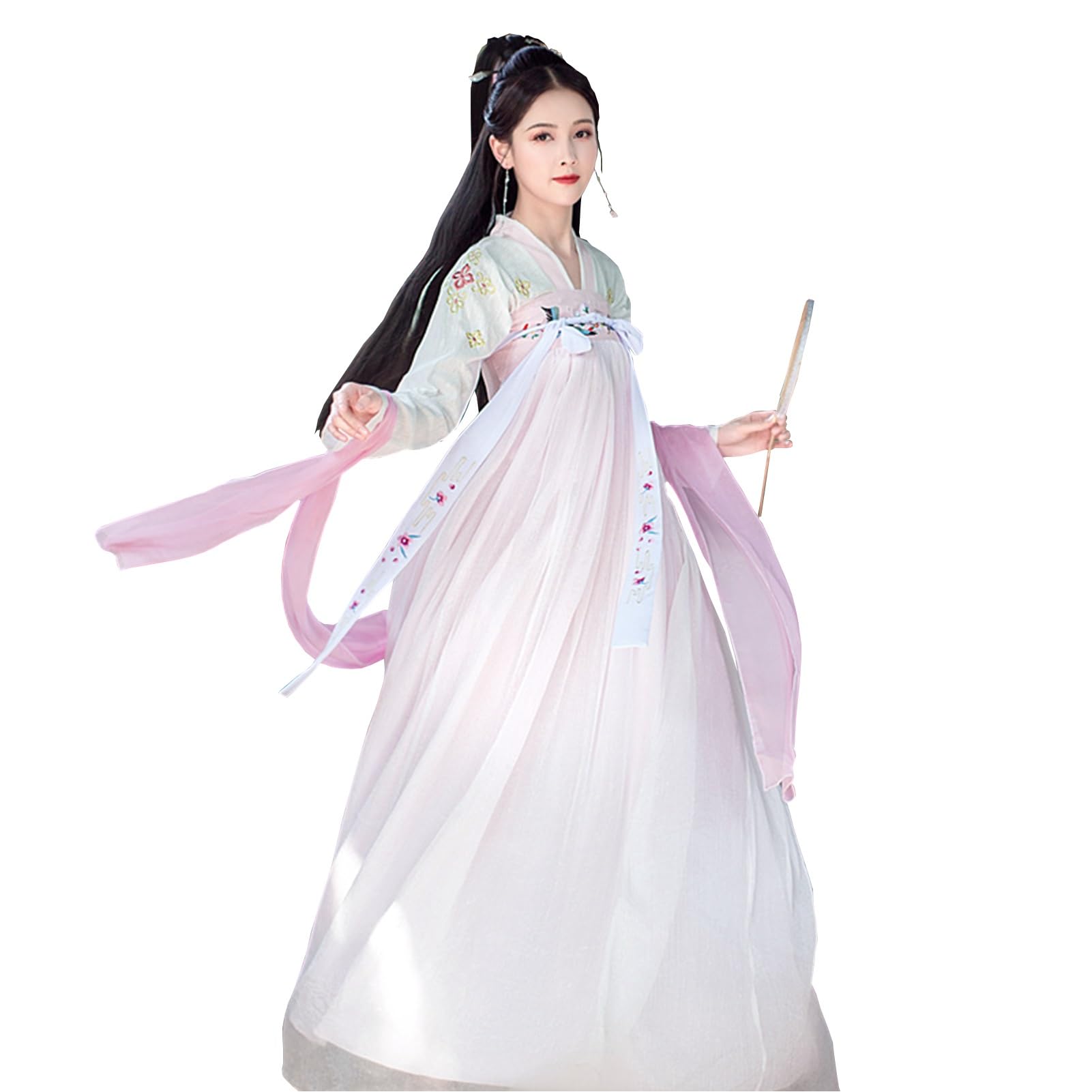 Hanfu Femme Brodé Robe Traditionnelle Chinoise Rose XS Haute Finition Stylisée