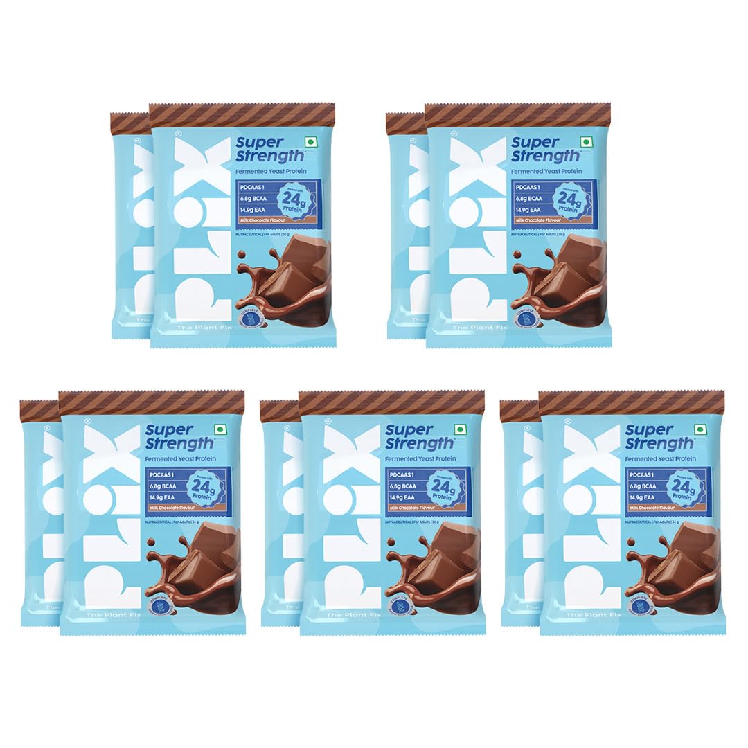 PLIX THE PLANT FIX Super Strength Fermented Yeast Protein | Pack of 10 Milk Chocolate Flavour| (36gm Each)| 24g Protein/Serve |-picture-37