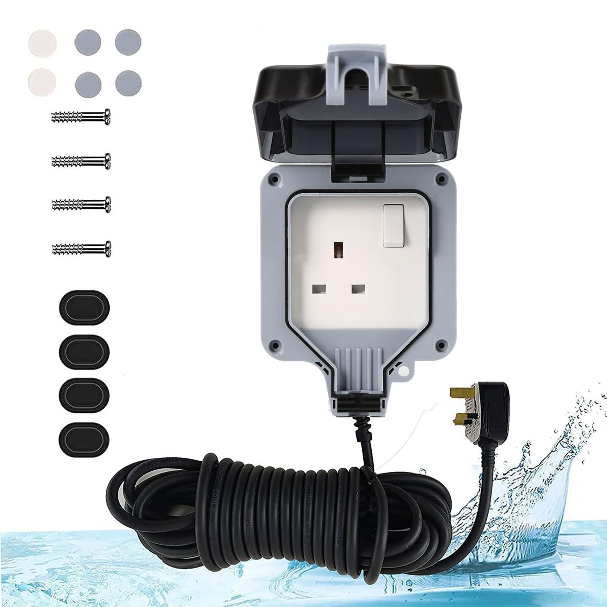 RACO Waterproof Socket Extension Board | Heavy-Duty Cable Power Cord Socket Cover | IP66 Rated 13A UK Plug,220-250V Socket, Ideal for Various Outdoor Uses (10 Meter, Single Socket)