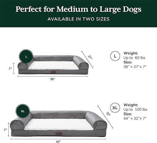 OhGeni Orthopedic Dog Bed for Large Dogs, Oversized Couch Design with Egg Foam Support, Removable, Machine Washable Plush Cover and Non-Slip Bottom with Four Sided Bolster Cushion (Gray)