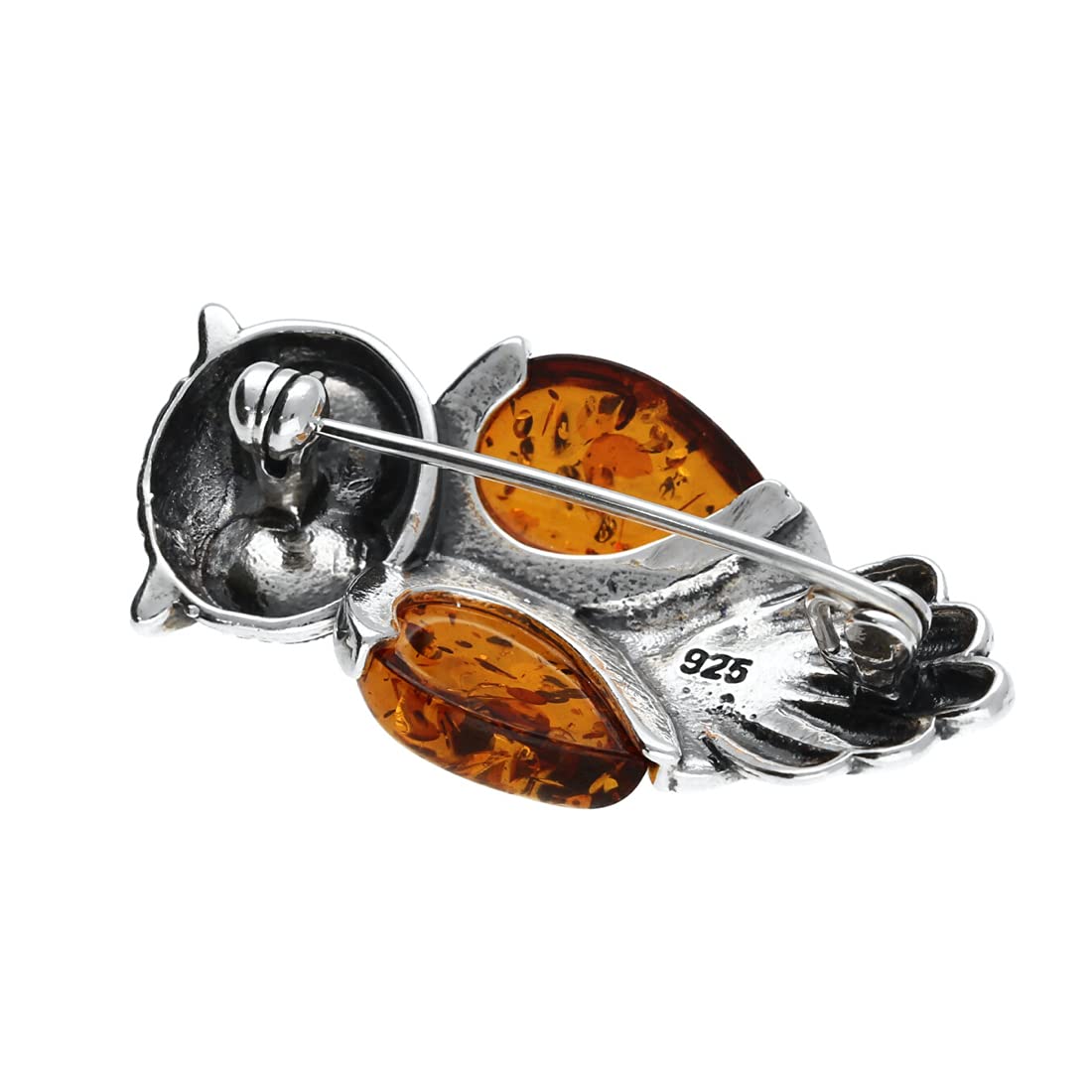 Bernstein-Brosche mit Vogelmotiv im Vintage-Stil für Damen, 925er Sterlingsilber, 37mm x 22mm, Sterlingsilber, Silber, Harz, Bernstein