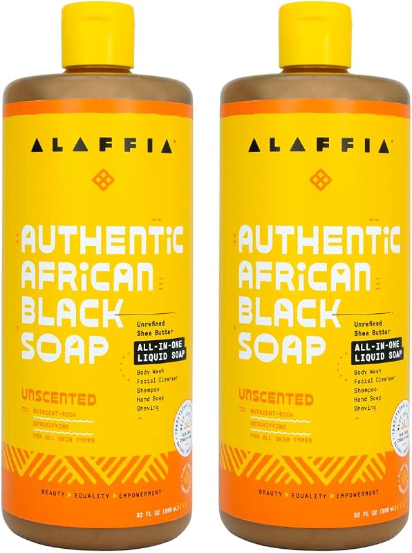 Alaffia Sabonete líquido negro africano sem fragrância, pacote com 2 frascos de 946 mL