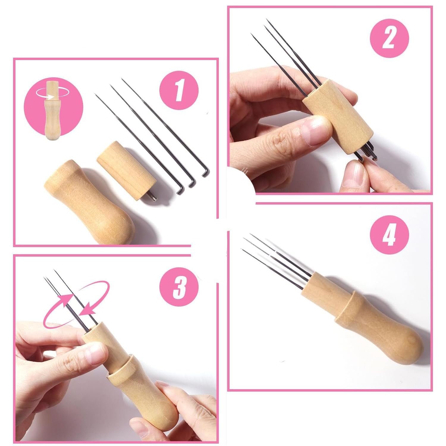 YUNYU 35Pcs Felting Needles Set, 3-Size Needle Felting Kit with Ergonomic Wooden Handles - Image 3