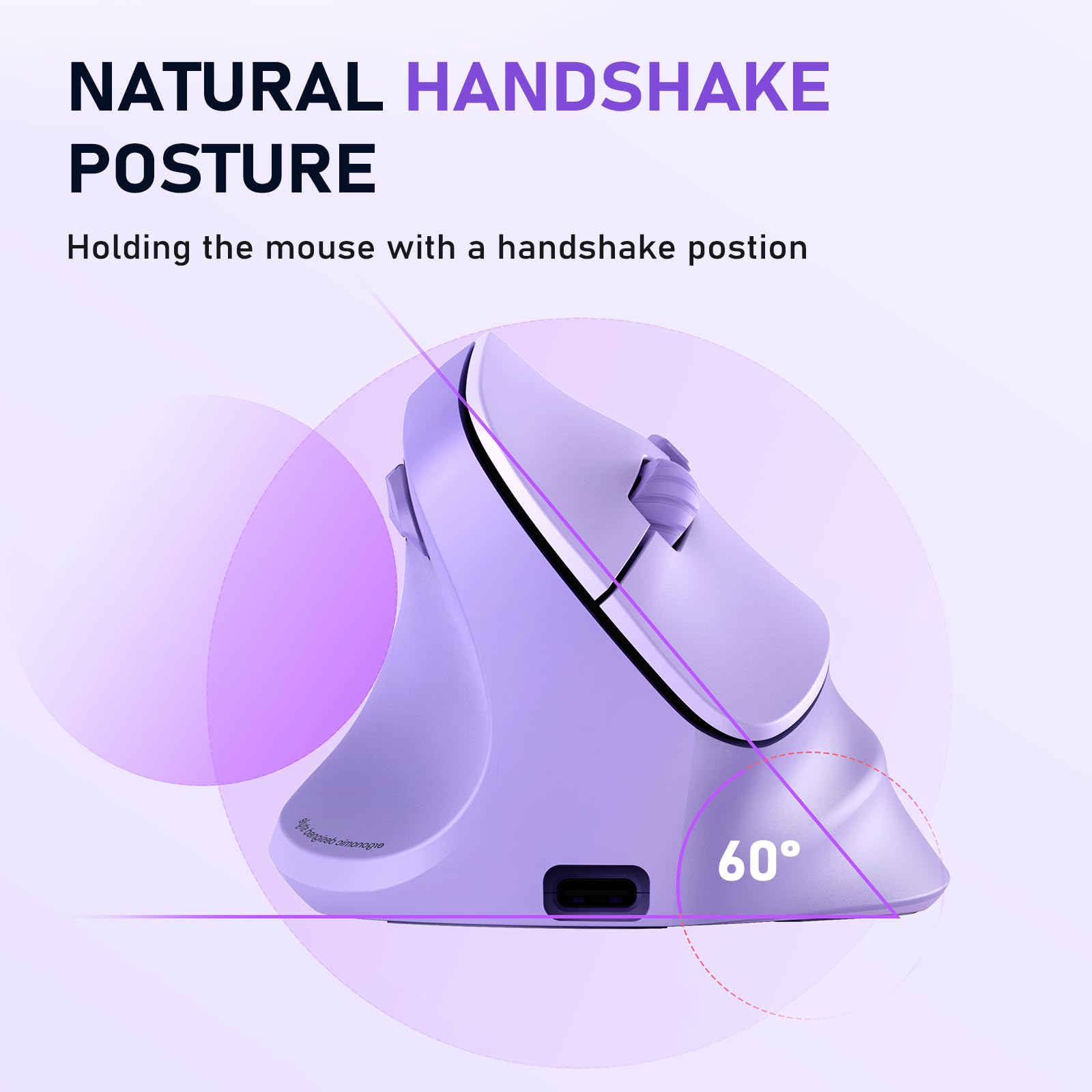 MEETION mouse vertical ergonómico inalámbrico para zurdos, recargable, morado | Dual Bluetooth 5.2/3.0 + USB, iluminación RGB, 4 DPI ajustables, compatible con Windows, Mac, PC, iPad y tabletas
