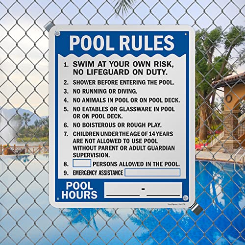 Cartel metálico SmartSign reglas de piscina 30 x 24 in miniatura 3