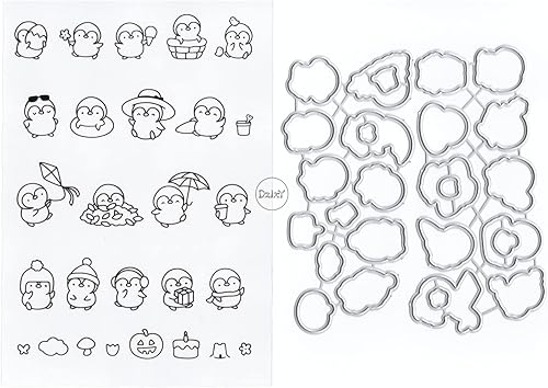 DzIxY Penguins - Juego de sellos transparentes y troqueles de corte de metal para hacer tarjetas, álbumes de recortes, suministros de papel, sellos