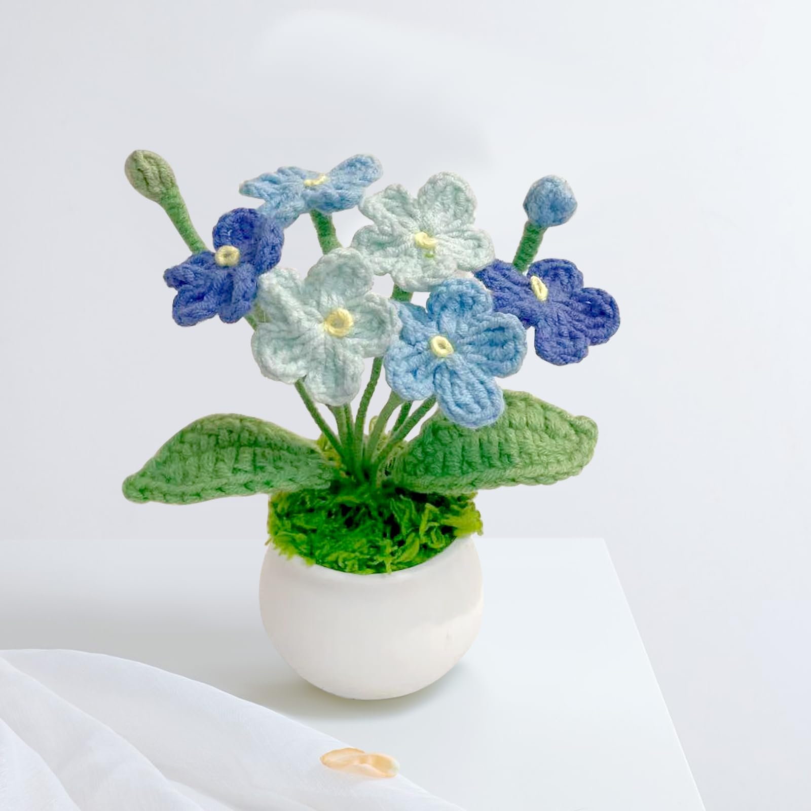 Amazon｜Lovmeety 手織り 鉢植え ワスレナグサの花 かぎ針編み 造花 