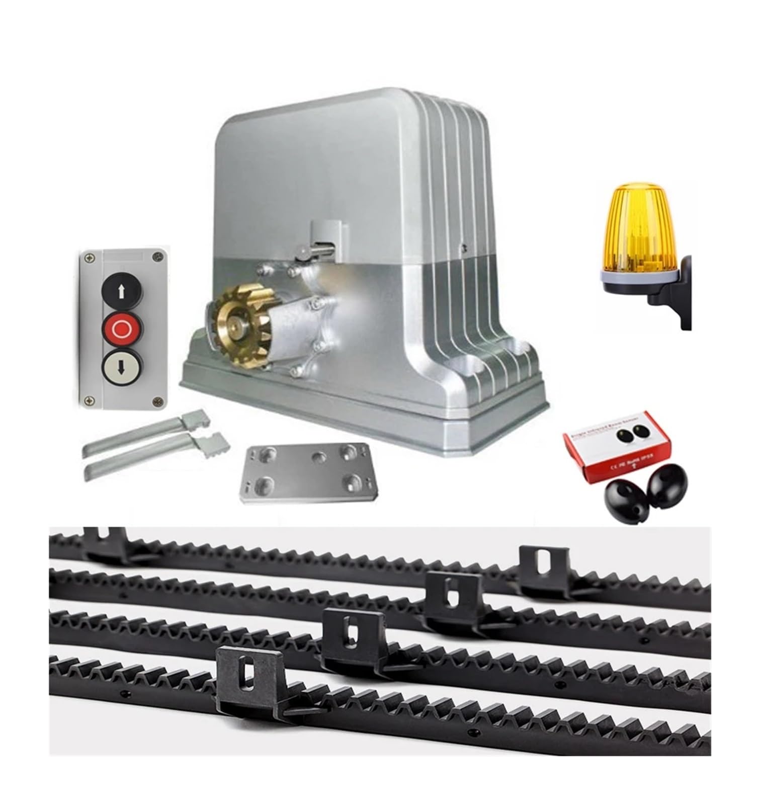 Kit apricancello, Operatore resistente del motore cancello scorrevole da 1800 kg con cremagliere 4 m 5 6 1 fotocellula a infrarossi lampada lampeggiante(Nylon rack 5m)