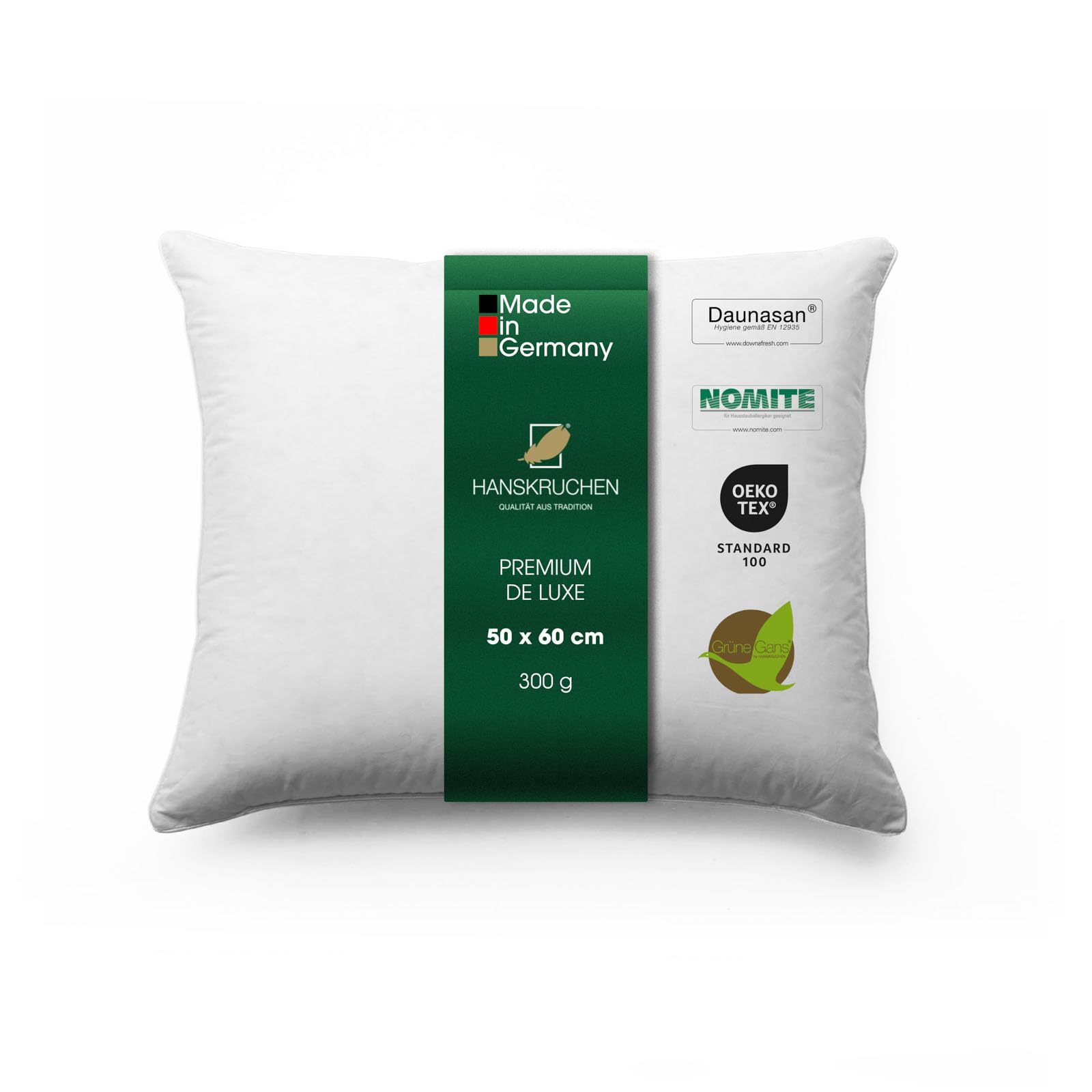 Premium de Luxe Trösterchen Daunenkissen 50x60 cm - Made in Germany Daunen Kuschelkissen aus 100% Baumwolle - 90% Daunen 10% Federn Kopfkissen für Allergiker