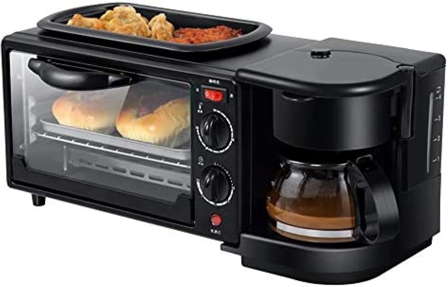 3-in-1 Breakfast Maker Center Station Retro Family Multi-Function Electric Toaster Machine Stainless Steel Oven Coffeemaker with Kettle Egg Griddle Non-Stick Pot,Collector88