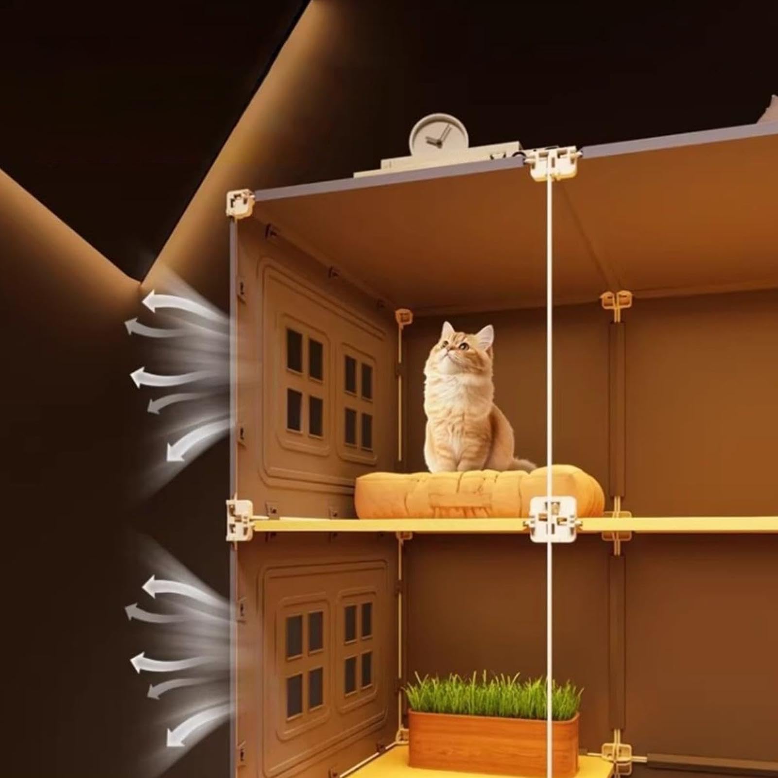 Cuccia a gabbia per i gatti Interattivo Chiuso di Animali Domestici | Casa di gatti Adatto per Cuccioli di Piccola Media Grande Taglia Giocare Riposare Arrampicarsi Camera da Balcone