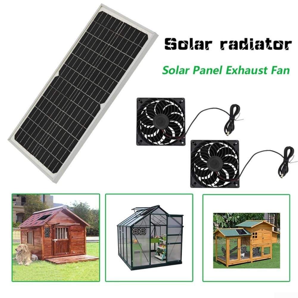 Ventola di ventilazione ad energia solare, 16 W, pannello solare resistente alle intemperie, kit con doppia ventola CC, per serra, pollo, casetta, capannone, sistema automatico di circolazione