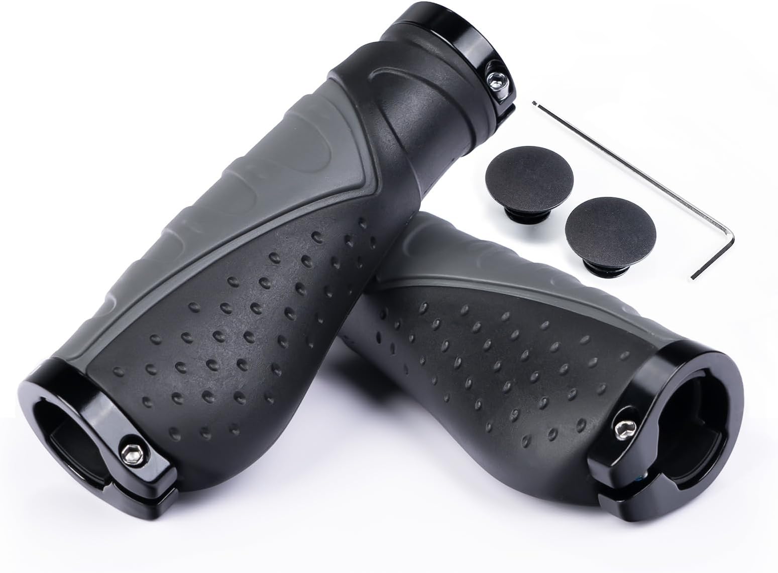 PRUNUS Bike Handlebar Grips, Mountain Bike Grips Non-slip Rubber, Bicycle MTB Grips Shockproof Waterproof with Aluminum Double Lock-On Design, Ergonomic BMX Grips for Most Bikes