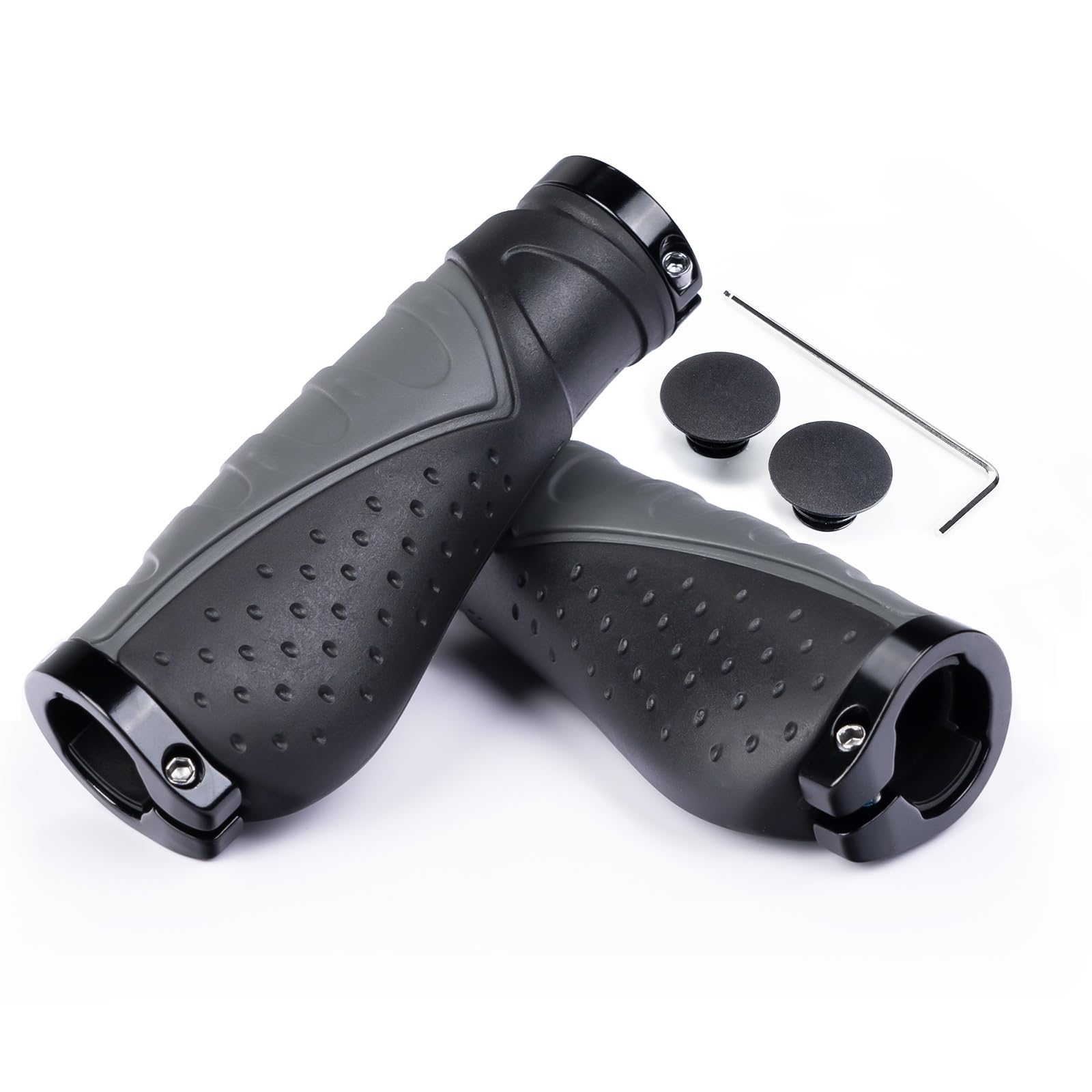 PRUNUS Bike Handlebar Grips, Mountain Bike Grips Non-slip Rubber, Bicycle MTB Grips Shockproof Waterproof with Aluminum Double Lock-On Design, Ergonomic BMX Grips for Most Bikes