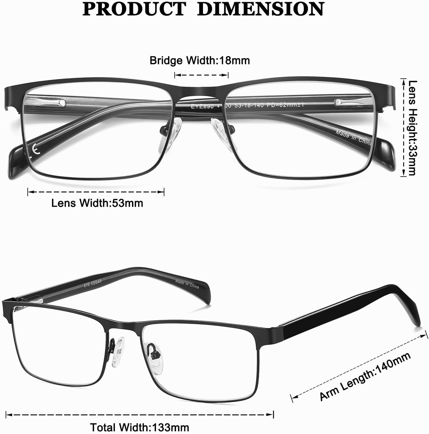 EYECEDAR 3 Pack Reading Glasses Men Blue Light Blocking Eyeglasses Metal Spring Hinges Readers for Men 2.00 - Image 4