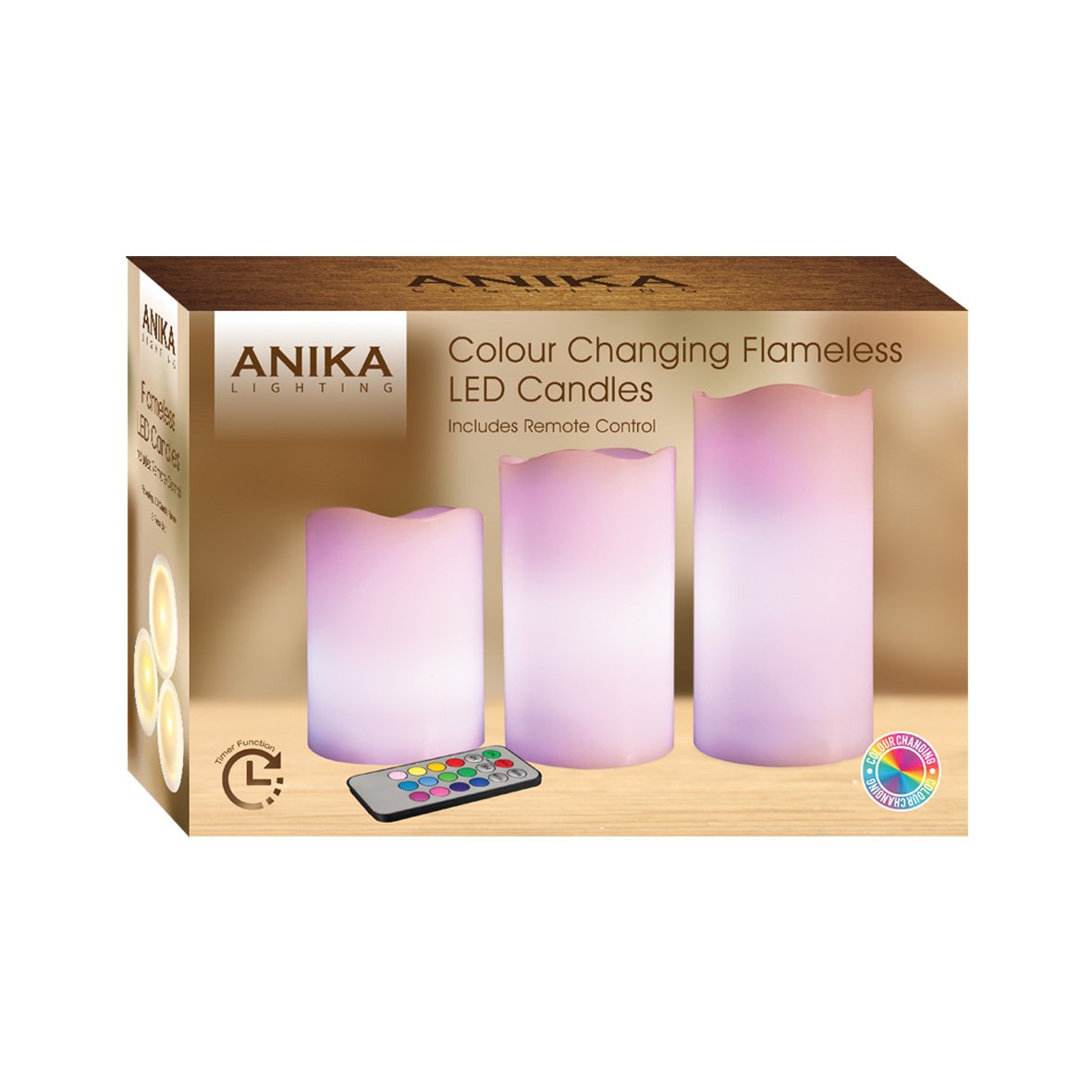 Anika White 3Pc Flameless Led Candles ~ Remote Control ~ Colour Changing ~ 76240