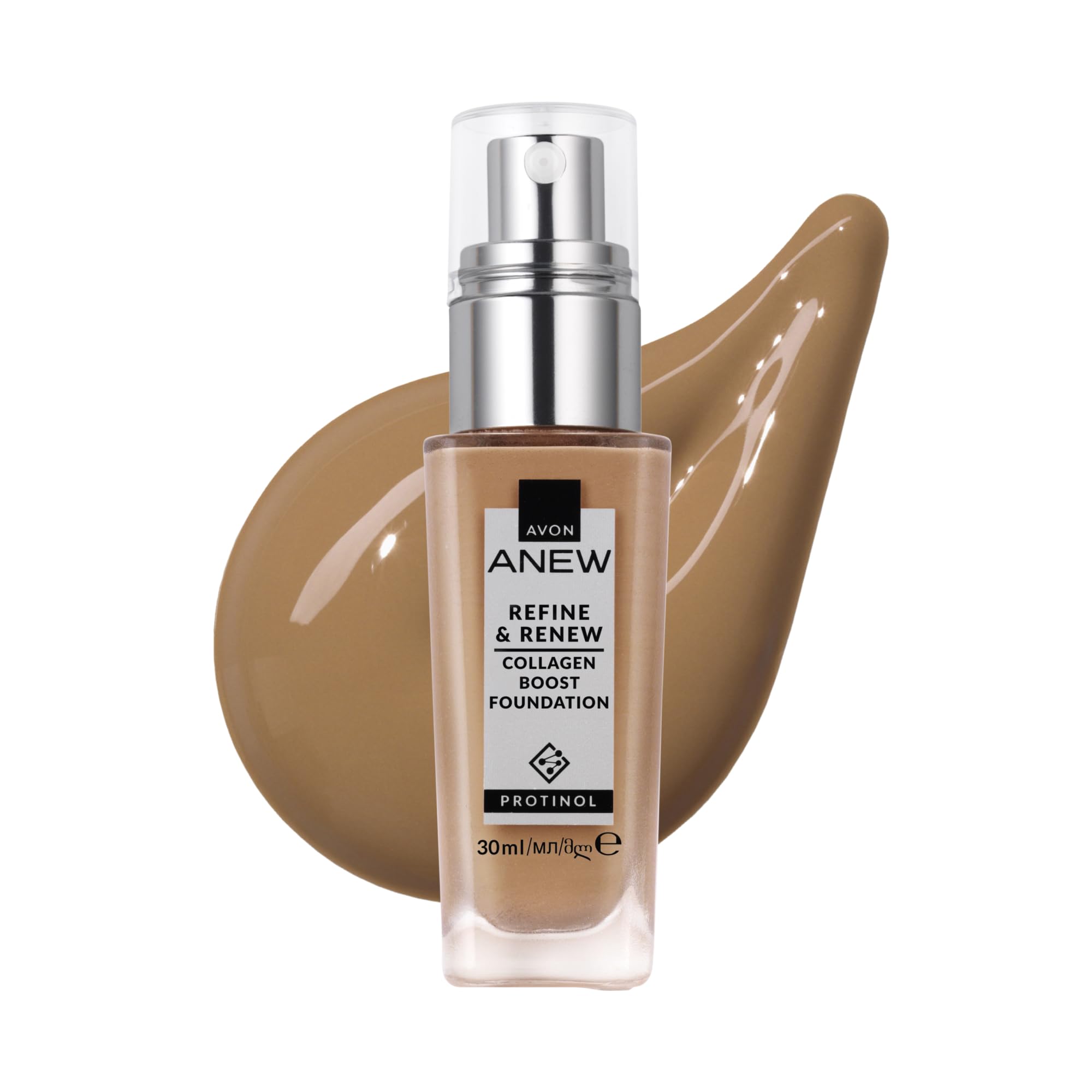 AVON Anew Protinol Refine & Renew Foundation SPF30, 30ml, Collagen Boosting, Buildable, Resilient, Plumper & Firming-Looking Complexion, Undetectable, Lightweight & Radiant Finish & Feel, 330P
