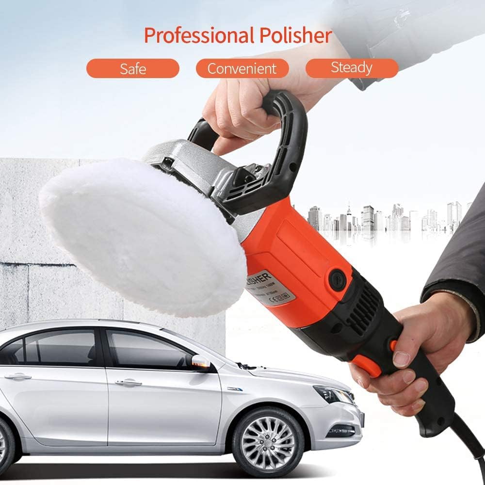 Pulidoras rotativas, pulidora y kit de pulidoras para automóviles de 1400 W, 8 controles de velocidad variable con almohadillas de 7 pulgadas para pulir, abrillantar, encerar y lijar automóvil orange