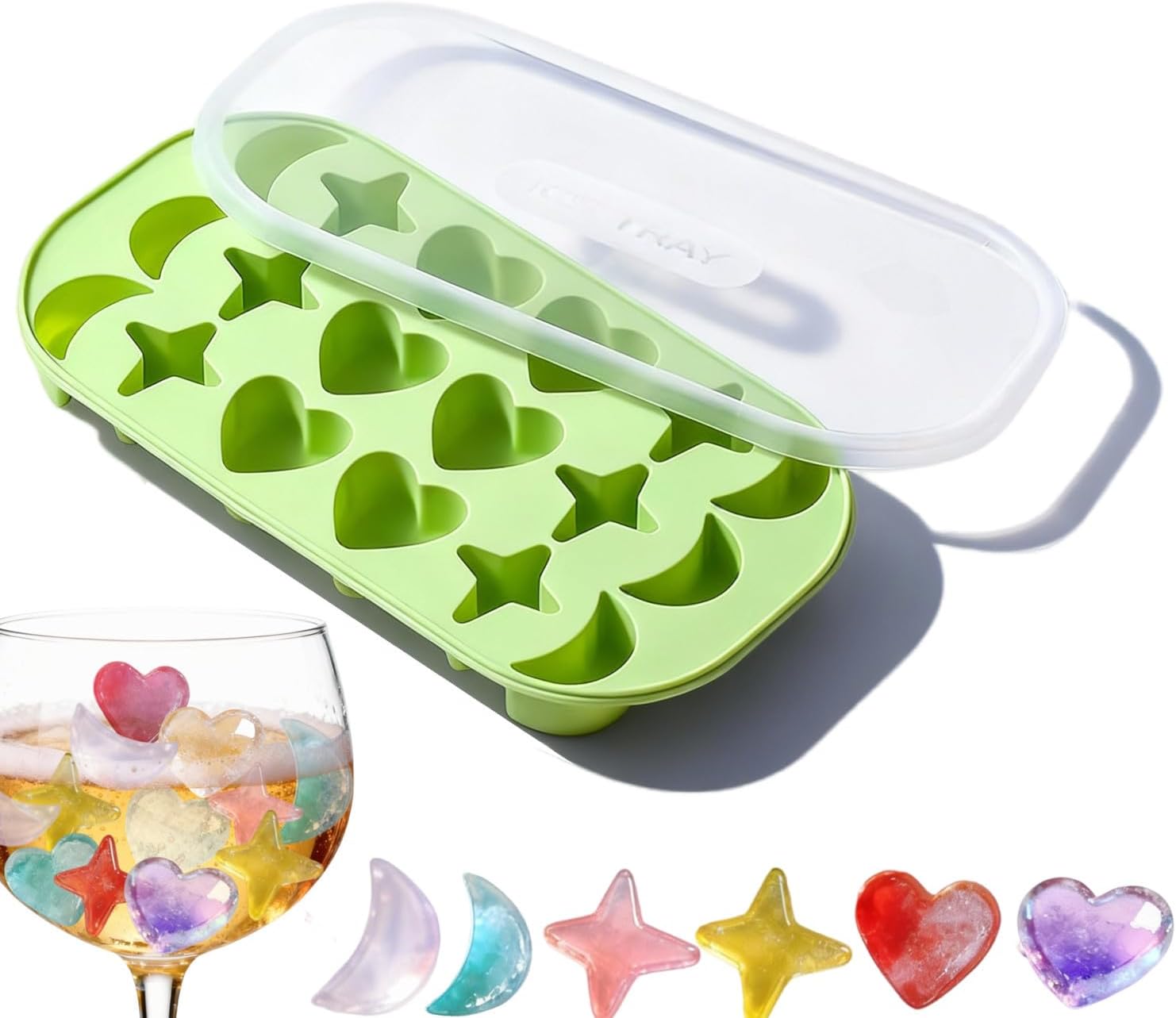Fun Ice Cube Tray - Makes 18 Pieces (6 Hearts, 6 Stars, 6 Moons)