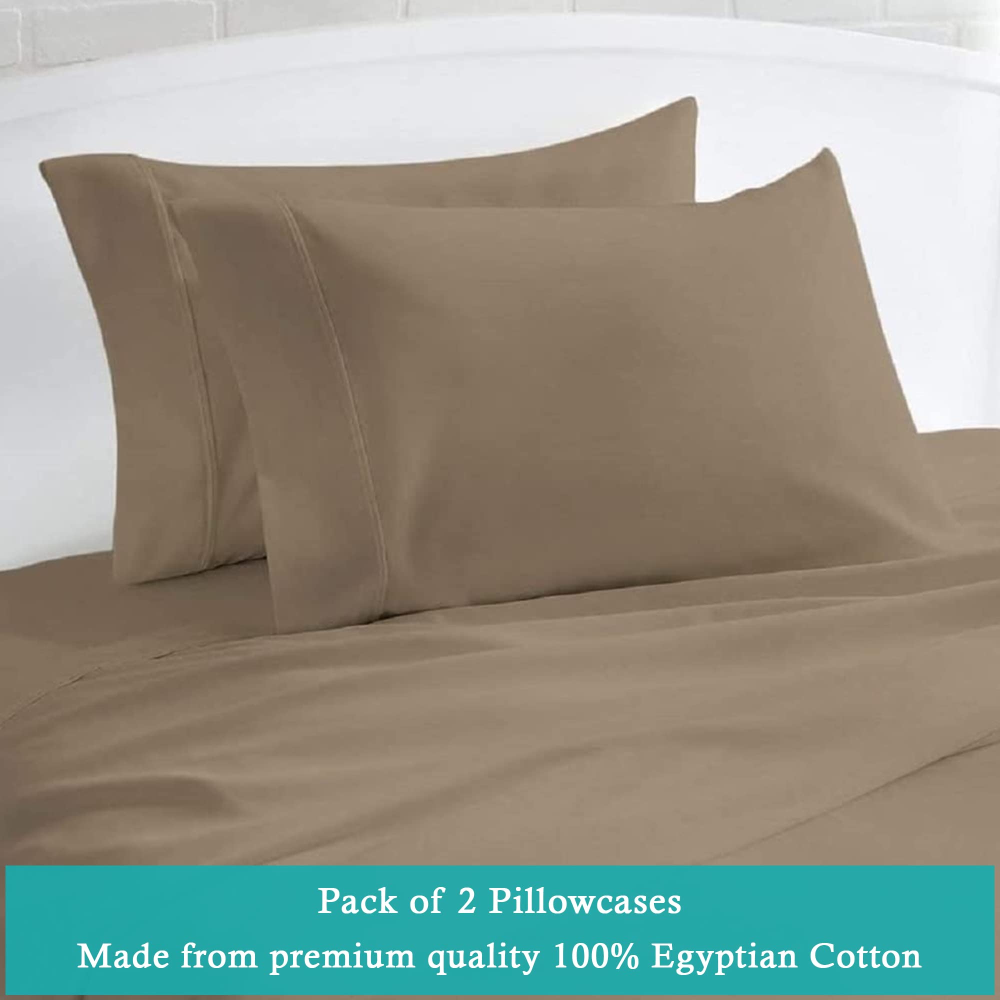 Set of 2 Pillow Cases 600 Thread Count 100% Egyptian Cotton Long Staple Pillowcase, Durable and Silky Soft Pillow Covers, Natural Luxurious Hotel Class Bedding (King, Taupe)